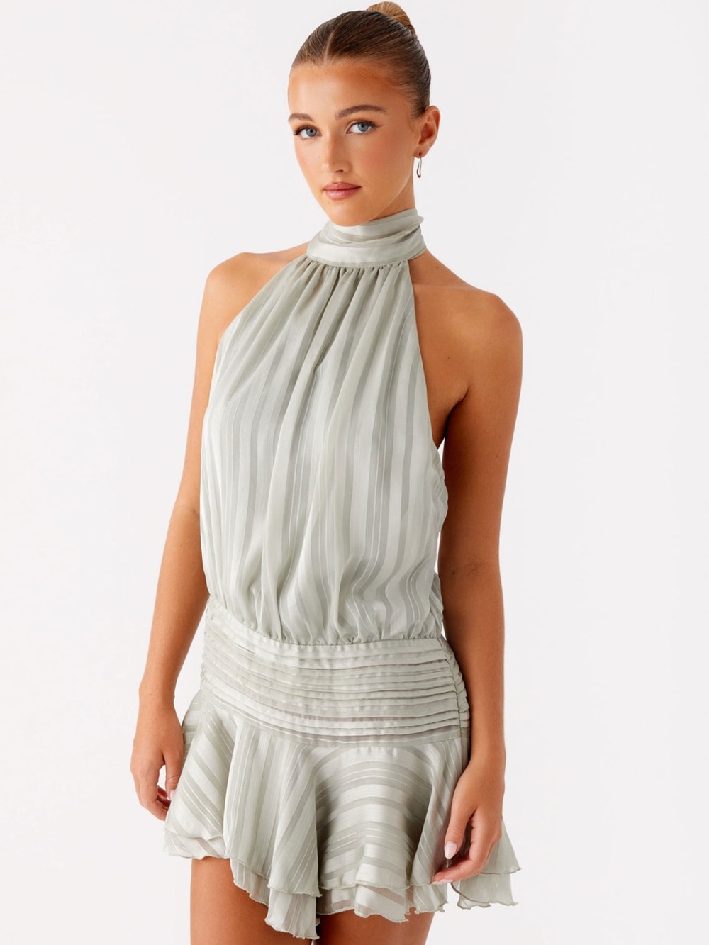willow chiffon mini dress in green